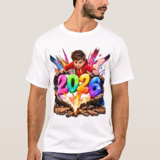 2026 Kleurrijke Nieuwjaarssticker Kunst T-shirt