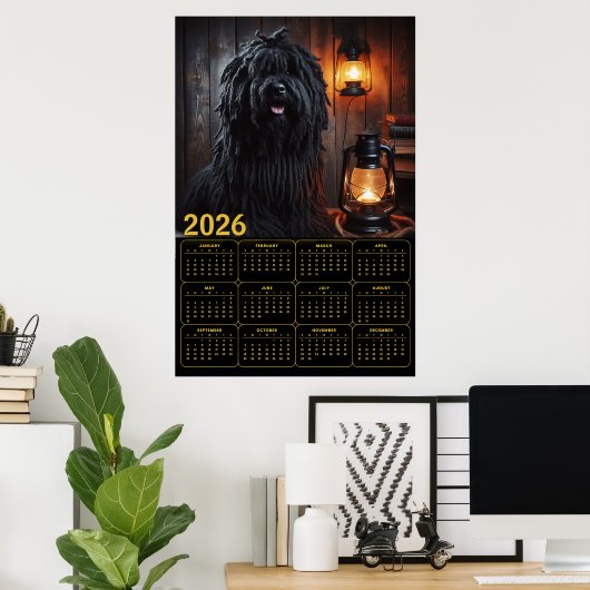 2026 Komondor with Lanterns and Books Calendar Poster (Thuiskantoor)