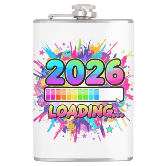 2026 Laden... Voortgangs Balk Sticker Heupfles (Voorkant)