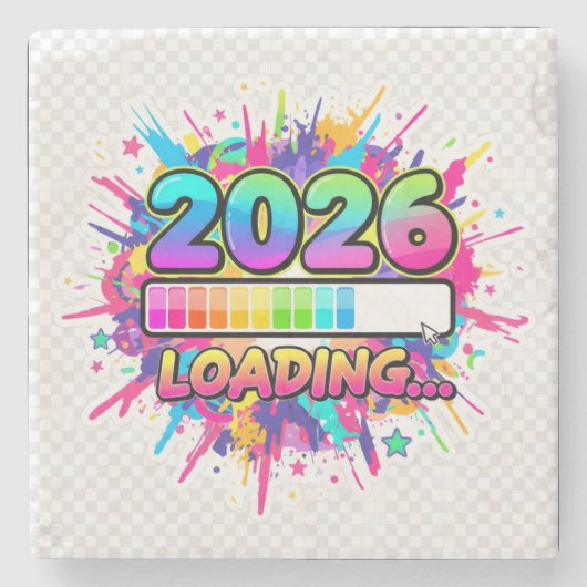 2026 Laden... Voortgangs Balk Sticker Stenen Onderzetter (Voorkant)