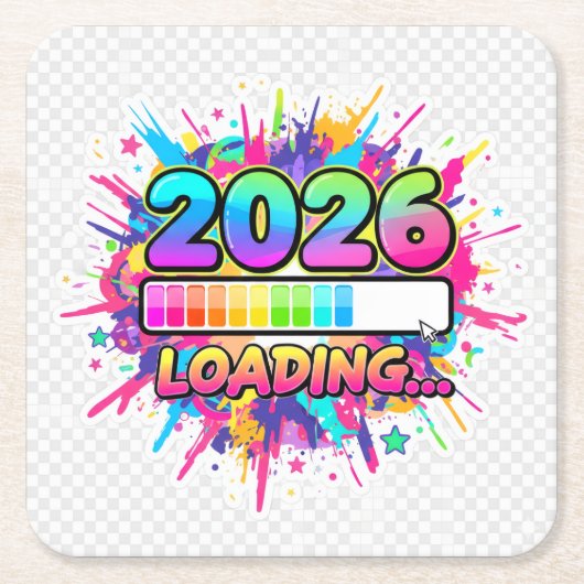 2026 Laden... Voortgangsbalk Sticker Kartonnen Onderzetters (Voorkant)