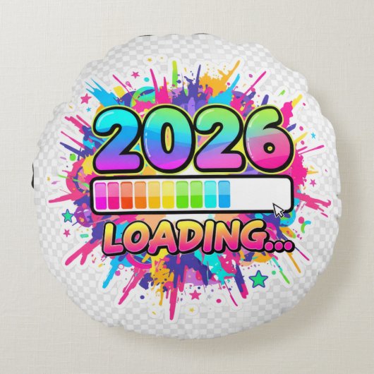 2026 Laden... Voortgangsbalk Sticker Rond Kussen (Voorkant)