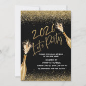 2026 Lets Party Black Gold New Year Invitation Kaart (Voorkant)