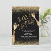 2026 Lets Party Black Gold New Year Invitation Kaart (Staand voorkant)