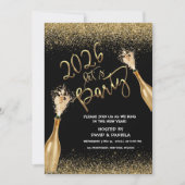 2026 Lets Party Black Gold New Year Invitation Kaart (Voorkant)