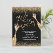 2026 Lets Party Black Gold New Year Invitation Kaart (Staand voorkant)
