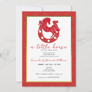 2026 Little Horse Bloemensier Herenboog Rood Baby Kaart