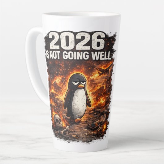 2026 Loopt Niet Goed Grappige Pinguïn Latte Mok (Linkerhoek)