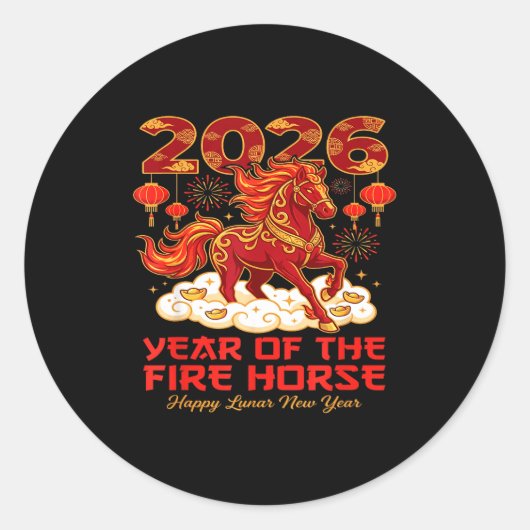 2026 Lunar Chinese New Year Of The Fire Horse Zodi Ronde Sticker (Voorkant)