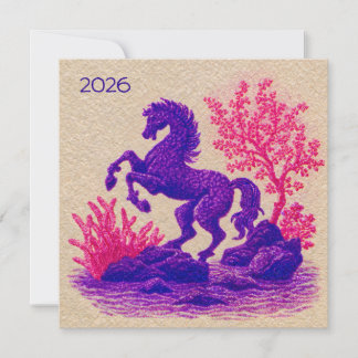 2026 Lunar Horse Zodiac Illustration Feestdagenkaart