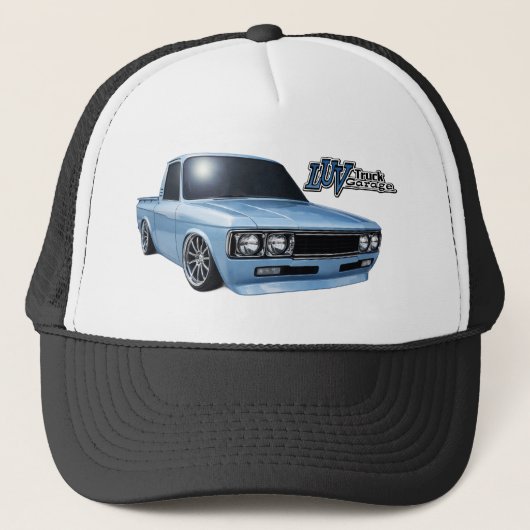 2026 Luv Truck Garage Trucker Hat with Blue Luv Trucker Pet (Voorkant)