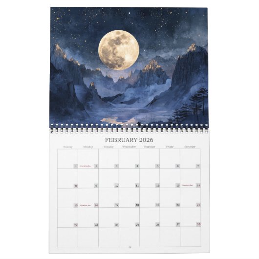 2026 Maan Uitzichten Volle Maan Maan Kunstkalender Kalender (Feb 2026)