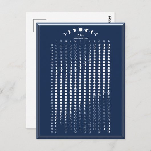 2026 Maanfase Lunar Cycles Kalender Minimalist Briefkaart (Voorkant / Achterkant)