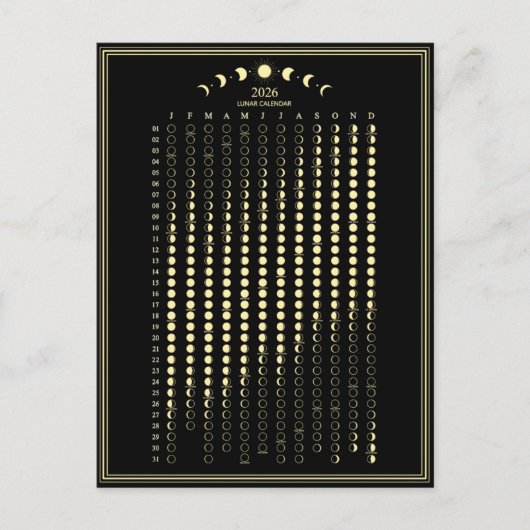 2026 Maanfase Lunar Cycles Kalender Minimalist Briefkaart (Voorkant)