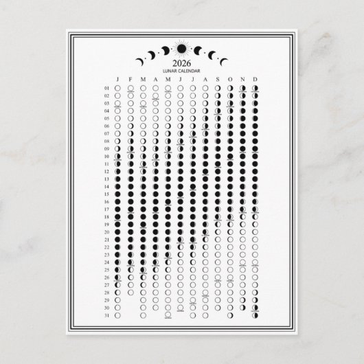2026 Maanfase Lunar Cycles Kalender Minimalist Briefkaart (Voorkant)