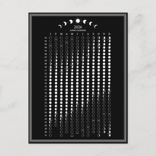 2026 Maanfase Lunar Cycles Kalender Minimalist Briefkaart (Voorkant)