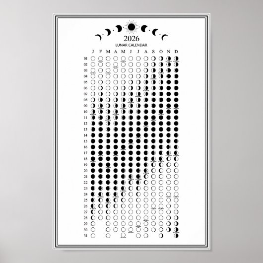 2026 Maanfase Lunar Cycles Kalender Minimalist Poster (Voorkant)