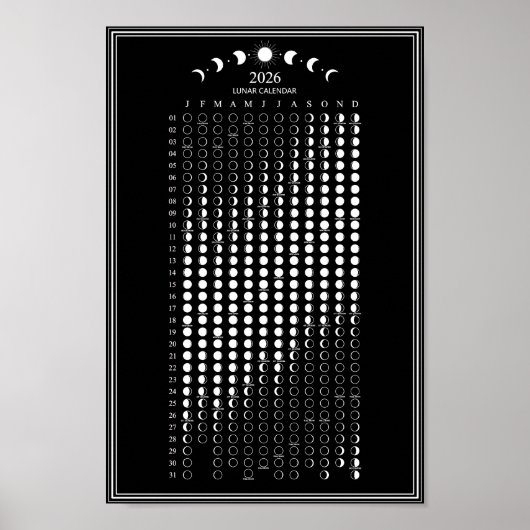 2026 Maanfase Maancyclus Kalender Minimalistisch  Poster (Voorkant)