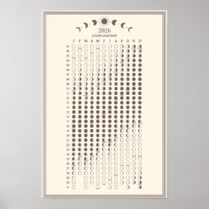 2026 Maanfase Maancyclus Kalender Minimalistisch Poster