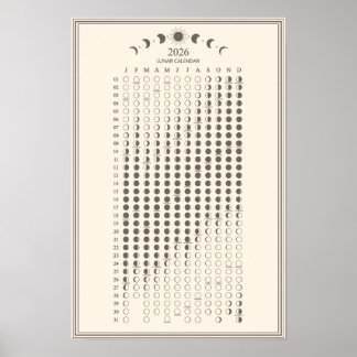 2026 Maanfase Maancyclus Kalender Minimalistisch Poster