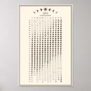 2026 Maanfase Maancyclus Kalender Minimalistisch Poster