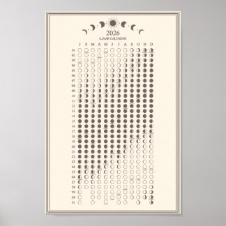 2026 Maanfase Maancyclus Kalender Minimalistisch Poster