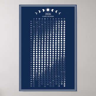 2026 Maanfase Maancyclus Kalender Minimalistisch Poster