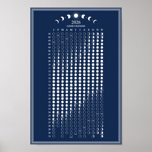 2026 Maanfase Maankalender Minimalistisch Poster (Voorkant)