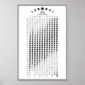 2026 Maanfase Maankringle Kalender Minimalistisch Poster