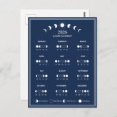 2026 Maanfasekalender Lunar Cycles Minimalist Briefkaart (Voorkant / Achterkant)