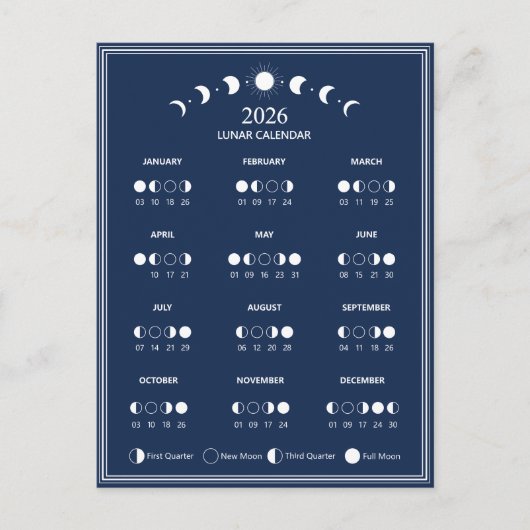 2026 Maanfasekalender Lunar Cycles Minimalist Briefkaart (Voorkant)