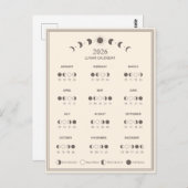 2026 Maanfasekalender Lunar Cycles Minimalist Briefkaart (Voorkant / Achterkant)