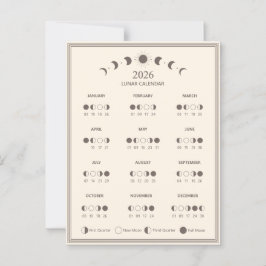 2026 Maanfasekalender Lunar Cycles Minimalist Briefkaart