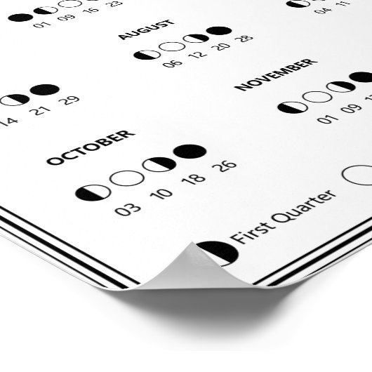 2026 Maanfasekalender Lunar Cycles Minimalist Poster (Hoek)