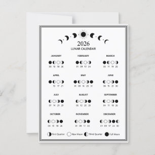 2026 Maanfasekalender Maancyclus Minimalistisch Briefkaart