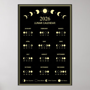 2026 Maanfasekalender Maancyclus Minimalistisch Poster