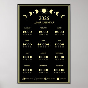 2026 Maanfasekalender Maancyclus Minimalistisch Poster