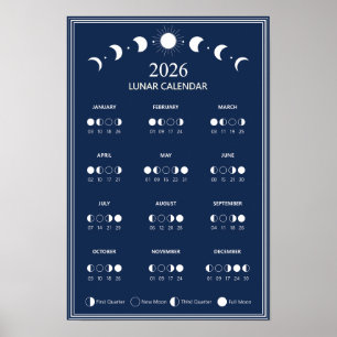 2026 Maanfasekalender Maancyclus Minimalistisch Poster