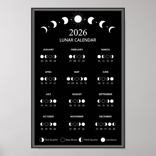 2026 Maanfasekalender Maancyclus Minimalistisch Poster (Voorkant)