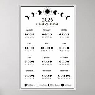 2026 Maanfasekalender Maancyclus Minimalistisch Poster