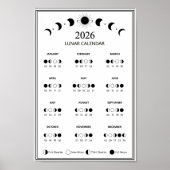 2026 Maanfasekalender Maancyclus Minimalistisch Poster (Voorkant)
