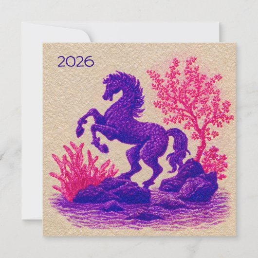 2026 Maanze Paard Zodiac Illustratie Feestdagenkaart (Voorkant)