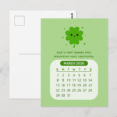 2026 Maart Maandelijkse Kawaii Motivatie Kalender Briefkaart (Voorkant / Achterkant)