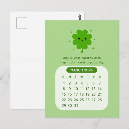 2026 Maart Maandelijkse Kawaii Motivatie Kalender Briefkaart (Voorkant / Achterkant)