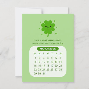 2026 Maart Maandelijkse Kawaii Motiverende Kalende Briefkaart