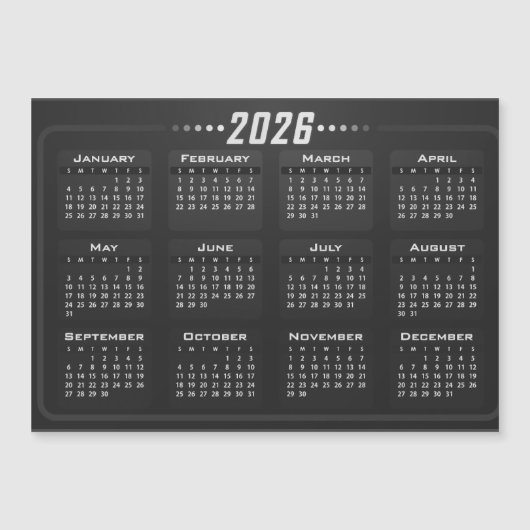 2026 Magneetkalender Zwart en Wit (Voorkant)