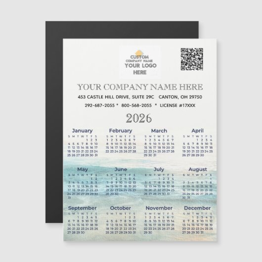2026 Magnet Calendar Bedrijfsnaam Logo QR Code (Voorkant / Achterkant)