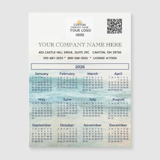 2026 Magnet Calendar Bedrijfsnaam Logo QR Code (Voorkant)