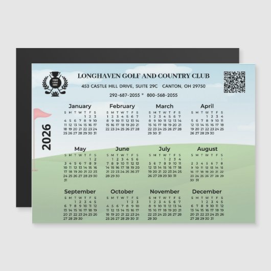 2026 Magnet Calendar Golf Club League Logo QR Code (Voorkant / Achterkant)