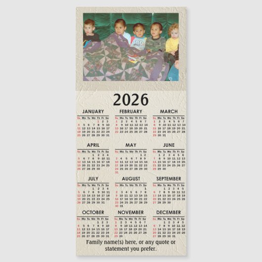 2026 Magnetic Calendar with Your Photo and text (Voorkant)